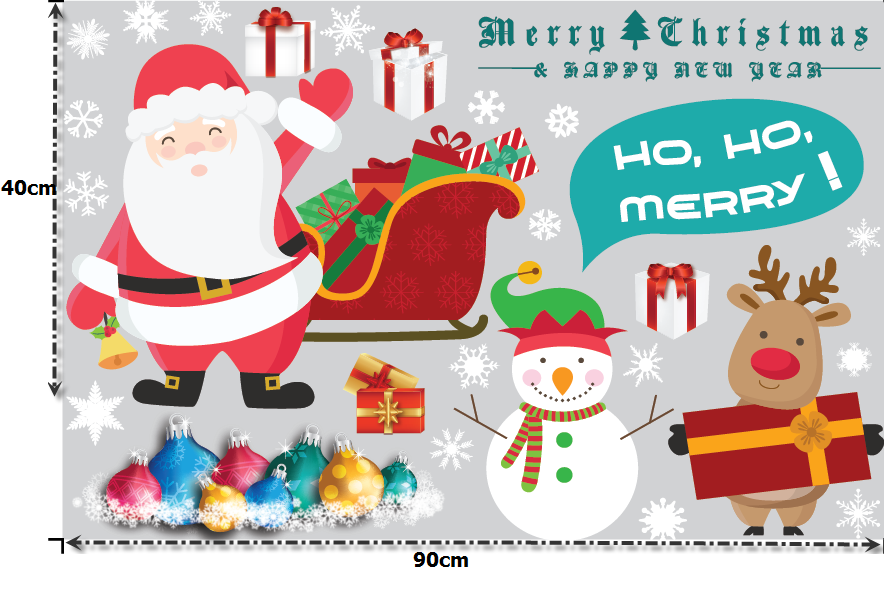 Decal dán tường Ông già Noel và người tuyết (nền trắng đục)